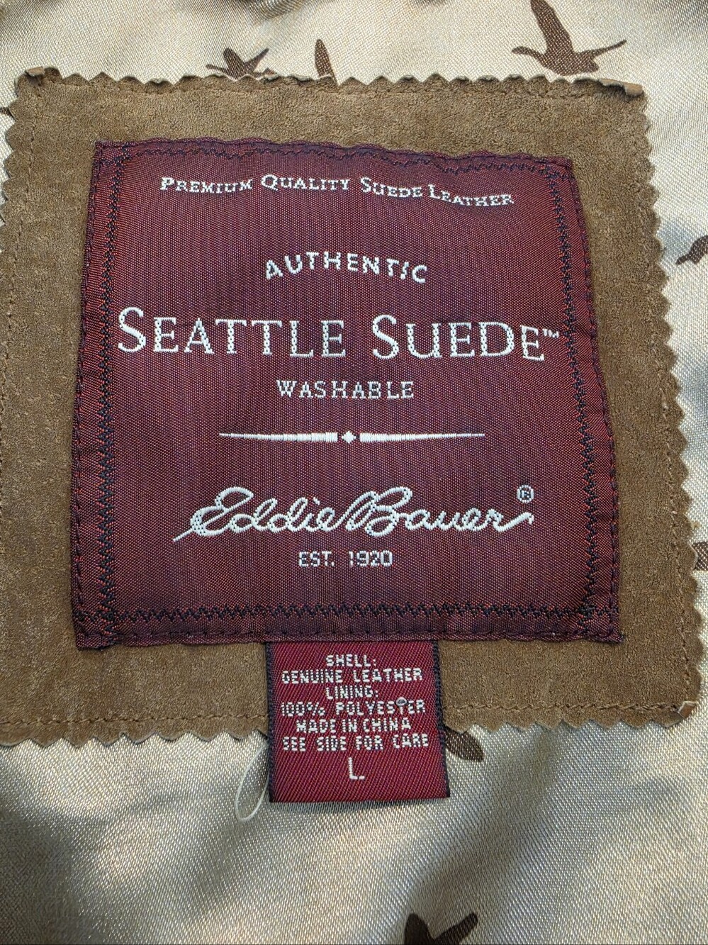 Eddie Bauer Seattle Suede Leather Jacket L Tan Brown Safari Field Coat - Picture 3 of 13